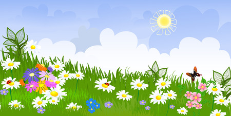 flower meadow panoramaのイラスト素材