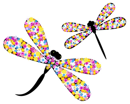 Dragonfly in flowersのイラスト素材