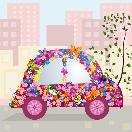 Hilarious car in the cityのイラスト素材