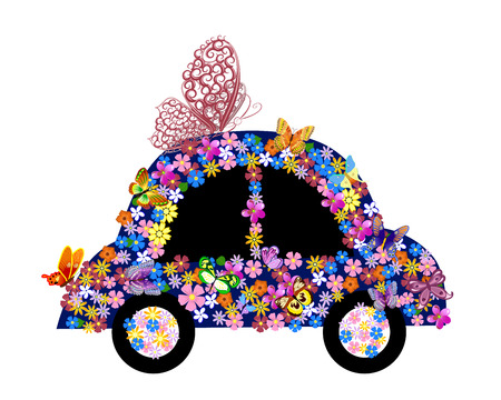 Bright floral carのイラスト素材