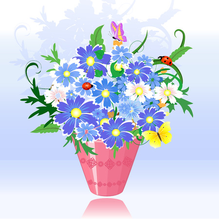 flowers in pink potのイラスト素材