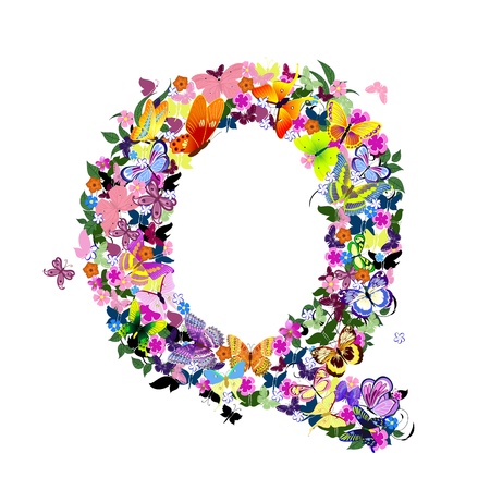 Pattern letter of butterflies and flowersのイラスト素材