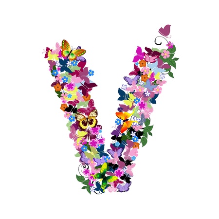 Pattern letter of butterflies and flowersのイラスト素材