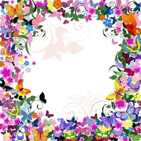 Frame floral pattern with butterfliesのイラスト素材