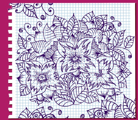 Ink floral pattern in a notebookのイラスト素材