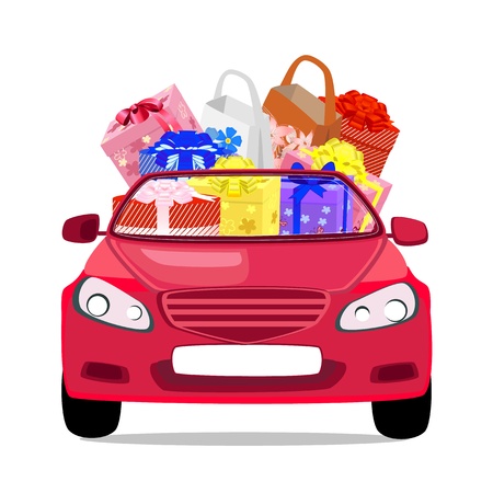 holiday car with giftsのイラスト素材