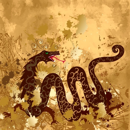 Chinese dragon on paper grungeのイラスト素材
