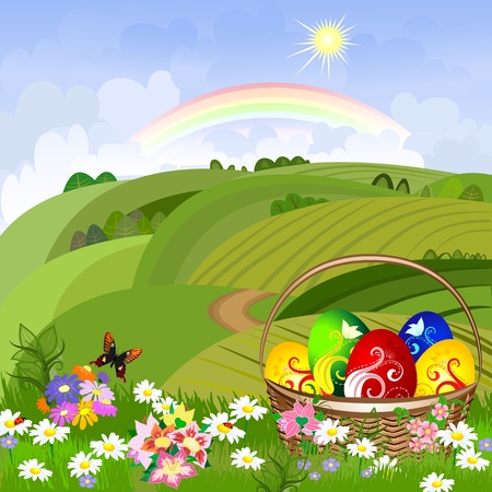 Easter clearing with a basketのイラスト素材