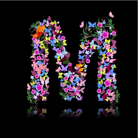 letter of flowers and a butterflyのイラスト素材