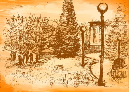 drawing spring park grungeのイラスト素材