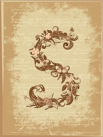 Floral letter on paper grungeのイラスト素材