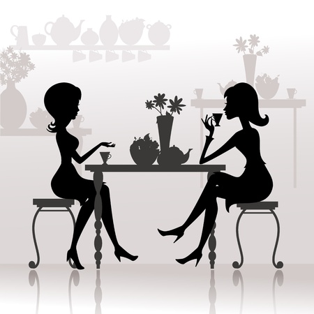 silhouette of beautiful girls in cafesのイラスト素材