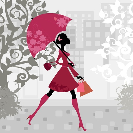 beautiful woman with umbrellaのイラスト素材