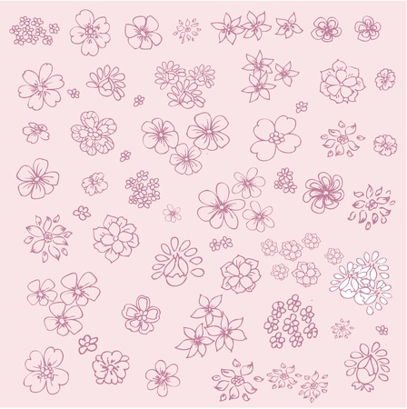 Hand-drawn set of doodles flowersのイラスト素材