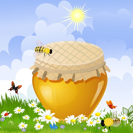 jar sweet honey in the flower meadowのイラスト素材