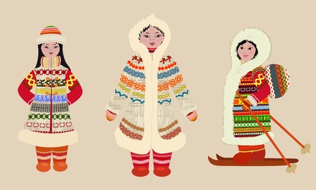 Female northern people in costumesのイラスト素材