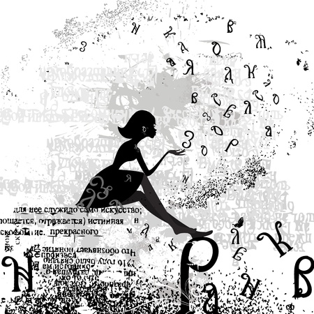 abstract design with a girl grunge textのイラスト素材