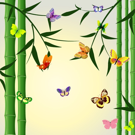 Oriental bamboo pattern with butterfliesのイラスト素材