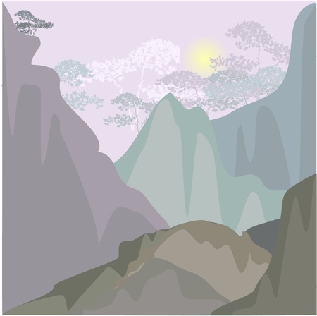 Mountain landscape in the morningのイラスト素材
