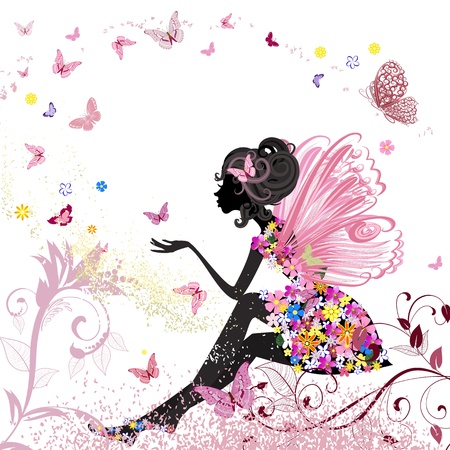 Flower Fairy in the environment of butterfliesのイラスト素材