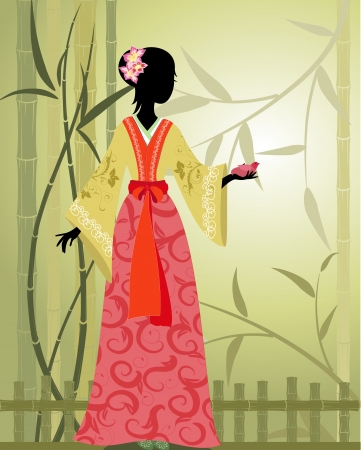 Chinese girl bamboo groveのイラスト素材