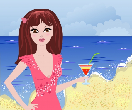 girl beach cocktailのイラスト素材