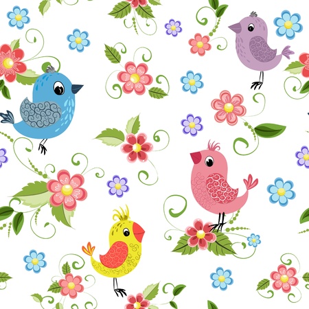 Texture seamless bird and flowersのイラスト素材