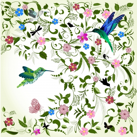 Floral background with birdのイラスト素材