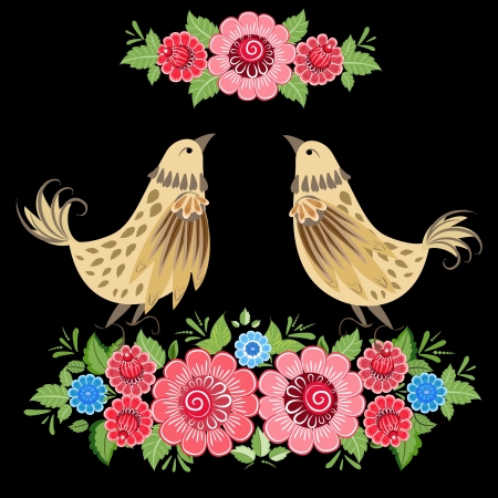 Decorative bird in flowers Khokhlomaのイラスト素材