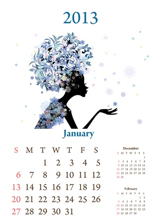 Fashion girls 2013 calendar year, Januaryのイラスト素材