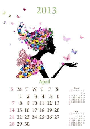 Fashion girls 2013 calendar year,aprilのイラスト素材