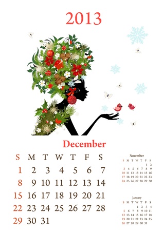 Fashion girls 2013 calendar year, decemberのイラスト素材