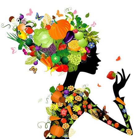 Fashion girl with hair from fruits for your designのイラスト素材