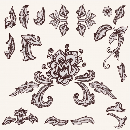 set plant ornament doodleのイラスト素材