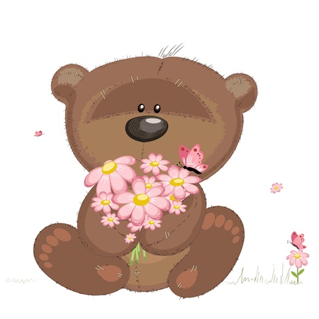Cute bear with flowersのイラスト素材