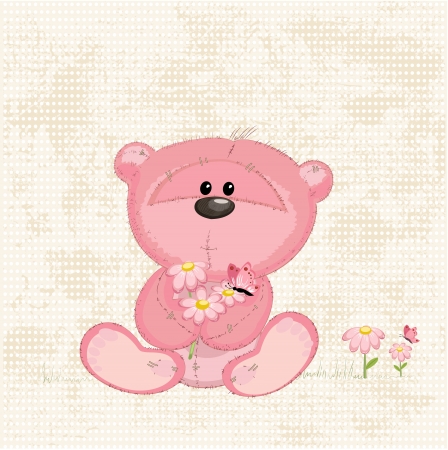Cute bear with flowersのイラスト素材