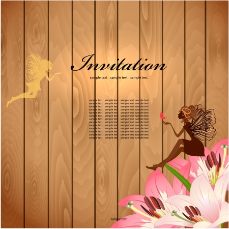 Flower Fairy on a wood texture for your designのイラスト素材