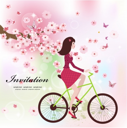 Beautiful girl on the bikeのイラスト素材