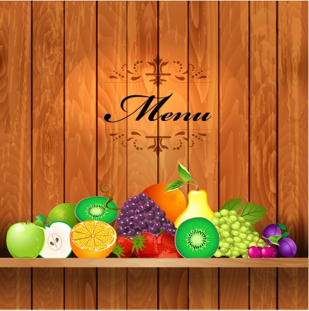 Juicy fruit on wooden shelves for your designのイラスト素材