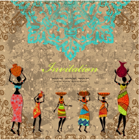 card design with vintage african girlのイラスト素材