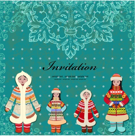card design with vintage eskimo のイラスト素材