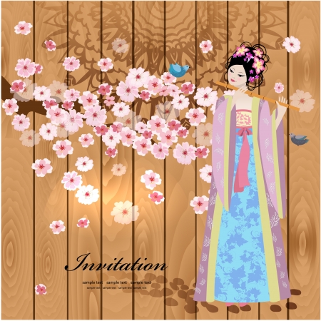 Design with beautiful oriental girlのイラスト素材