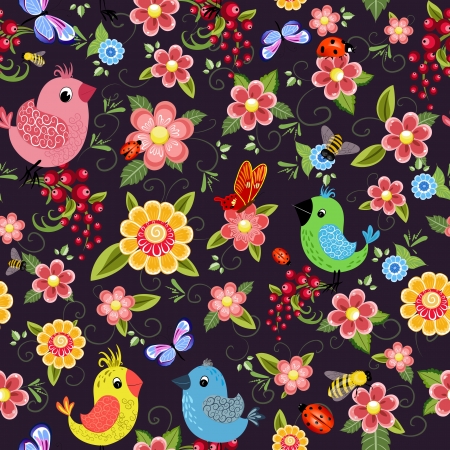 Cheerful seamless texture with birdsのイラスト素材