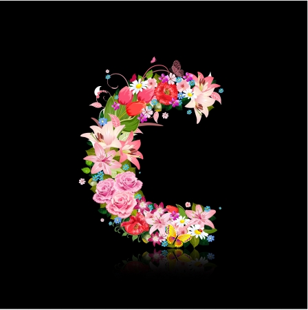 Romantic letter of beautiful flowers Cのイラスト素材
