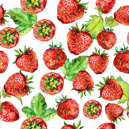 strawberry seamless texture in watercolorの写真素材
