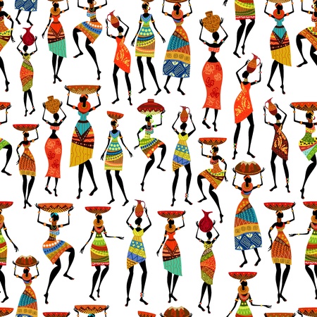 Seamless texture with African womenのイラスト素材