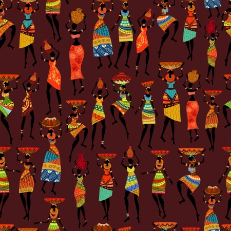 Seamless texture with African womenのイラスト素材