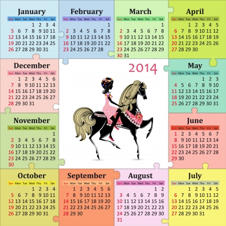 Calendar for 2014 with a beautiful girlのイラスト素材