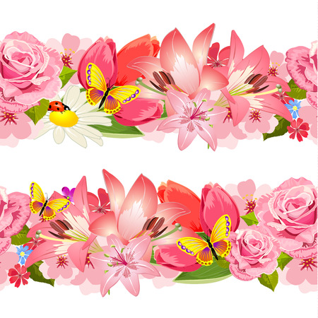 Seamless border of beauty flowersのイラスト素材