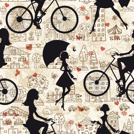 Seamless texture of fashion girls on vacationのイラスト素材